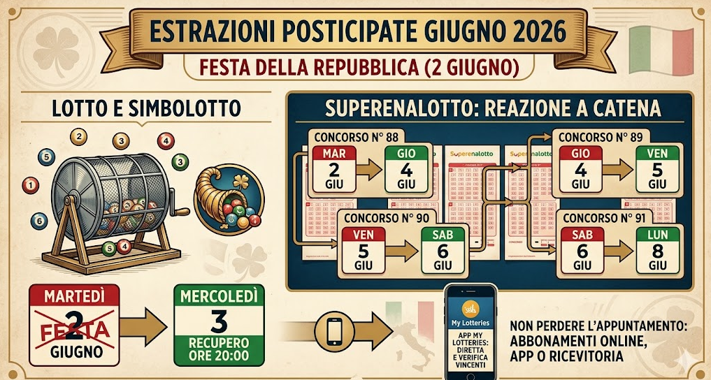 Estrazioni Lotto e SuperEnalotto: come cambia il calendario per la Festa della Repubblica del 2 Giugno 2026